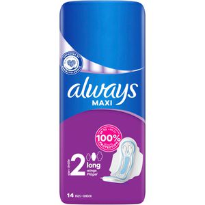 always Damenbinden Maxi Long, Größe 2, mit Flügeln, 14 Stück
