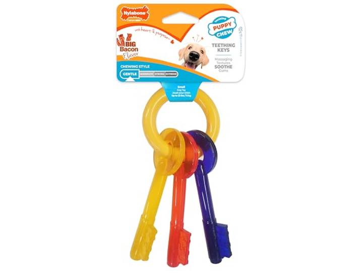 Nylabone Zachte puppy hond tandjes kauwspeelgoed sleutels spek smaak klein voor puppy's tot 11 kg