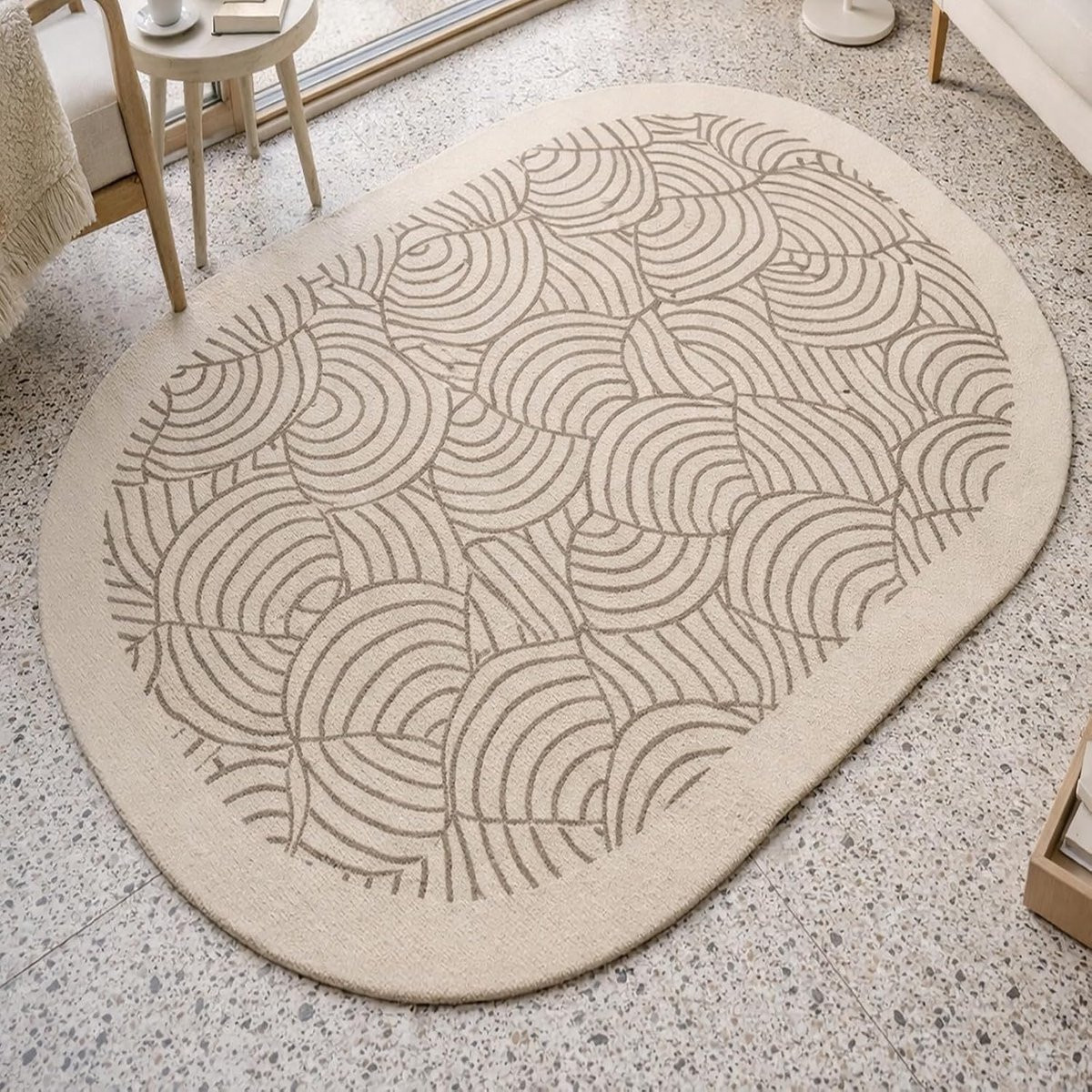 Ovaal Vloerkleed Modern Geometrisch Laagpolig Beige Taupe