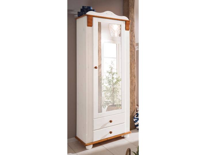 Garderobenschrank GOODPRODUCT Adele , weiss (weiß, kirschbaumfarben), Schränke, Garderobenschrank, mit Spiegel, Breite 63 cm, mit 2 Schubladen, aus massiver Kiefer, FSC
