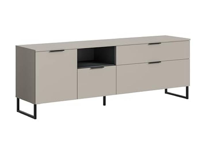 xonox.home – TV Lowboard Noida 185x64x41 cm in Kaschmir Nachbildung und Schwarz – Modernes TV-Möbel mit Stauraum – stilvoller Fernsehtisch für Wohnzimmer & Mediengeräte