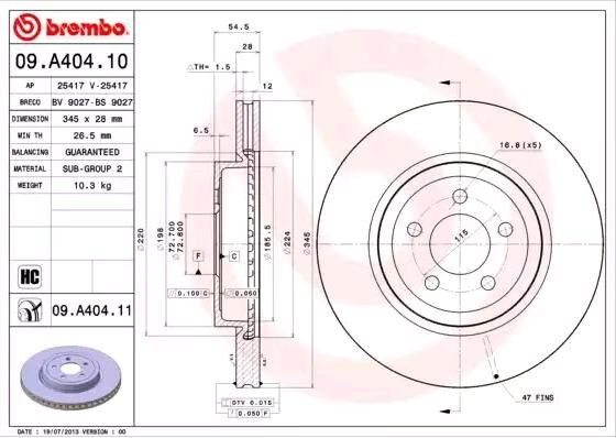 BREMBO 09.A404.11 Brake disc