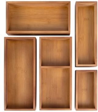 JONATHAN Y happimess Eldora Handcrafted 5-Piece Multi-Use Individual Bamboo Drawer Organizer Boxes