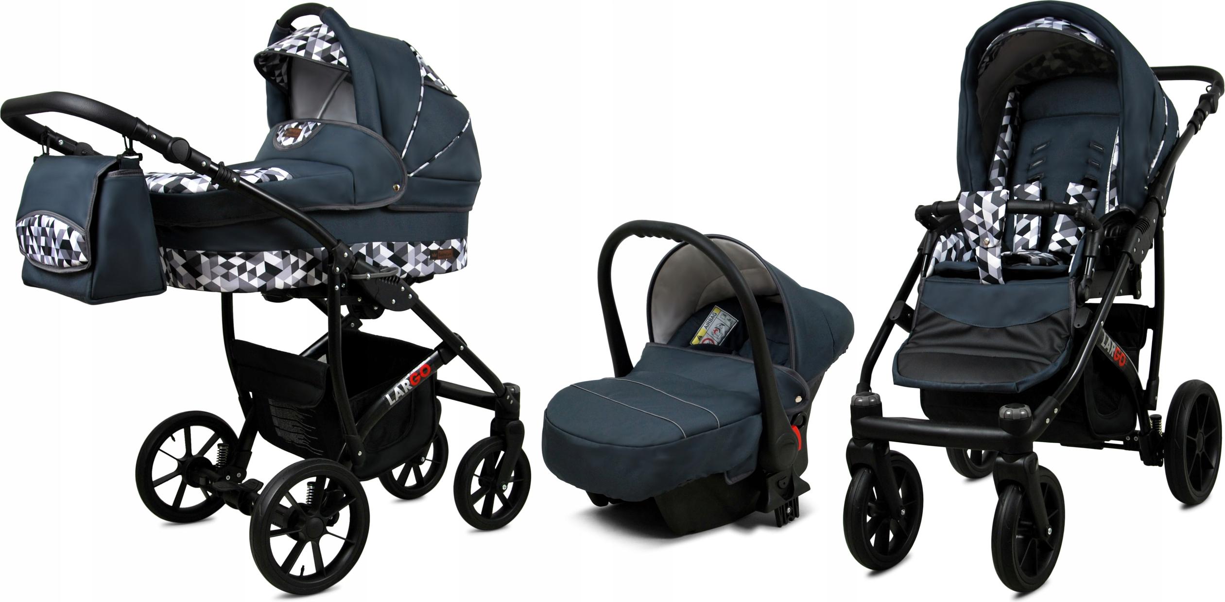 BabyLux Largo | 3in1 Kinderwagen Set | Grey Geometric | Kombikinderwagen | Kinderwagenset | Bug