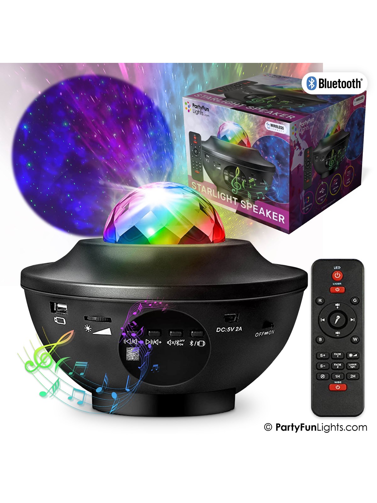 Party Funlight Galakse Bluetooth højttaler med fjernbetjening