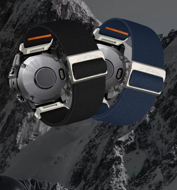 INF Elastisches Nylon-Uhrenarmband für Garmin Descent MK3i Schwarz 26 mm