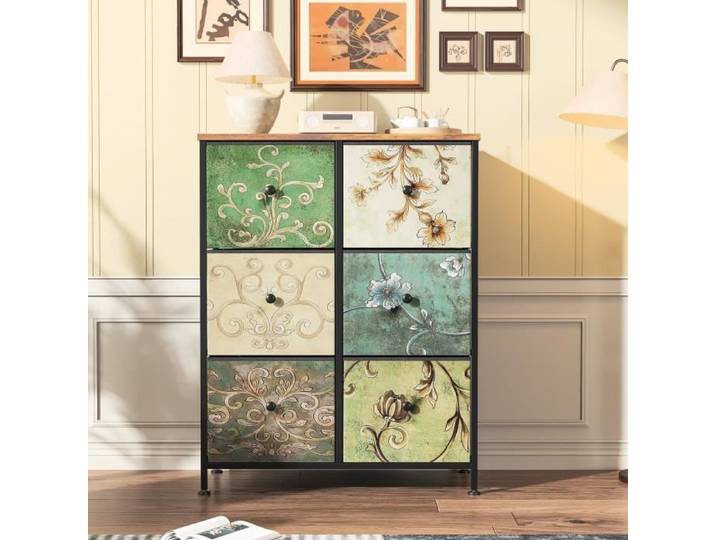 Commode - DREAMMESPACE - 6 Tiroirs - Métal Noir - Vintage - 67.5x30x86.5cm