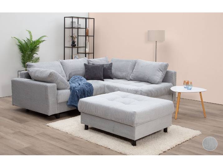 Ecksofa COLLECTION AB Toni L-Form, B: 215 cm, XXL-Liegefläche mit Hocker 3 Stoffqualitäten , grau (hellgrau), B:215cm H:44cm T:184cm, 100%Polyester, Sofas, Ecksofa, Set: Sofa & Hocker, 2 Zierkissen, Federkern, frei stellbar