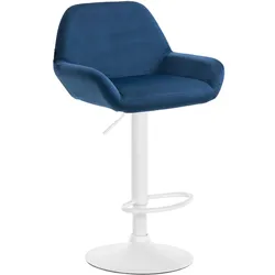 CLP Barhocker Braga Samt weiß - Farbe: blau, Gestellfarbe: weiß