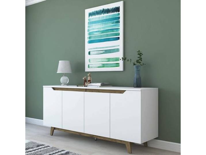 Dmora Sideboard Nusakan 180x45x78,6 cm Weiß 2 Böden 4 Türen