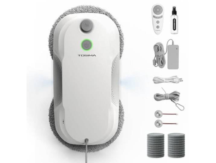 Tosima Fensterputzroboter WA9C Pro, Fensterroboter mit 4 Sprühdüsen, 6 Reinigungsmodi mit intelligenter Wegplanung, Extra Starke Haftung & Fernbedienung Haken für del Robot (Gold)