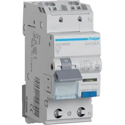 Hager ADF960D Fehlerstrom-Leitungsschutzschalter 1P+N 6kA C-10A 30mA Typ F QuickConnect