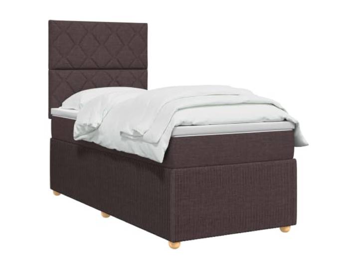 vidaXL LED Boxspringbett mit Matratze Dunkelbraun 80 x 200 cm Stoff LED-Beleuchtung für modernen Charme, Verstellhöhe des Kopfteil, Taschenfederkernmatratze für Anpassung