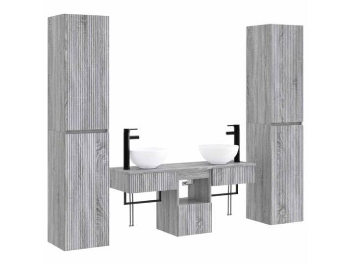 Badmöbel-Set Sonoma, 5-teilig, grau, Holz, Waschbeckenunterschrank Reversible Türen, 8 Einlegeböden, 1 Schublade, Wandmontage, Holztechnik, inklusive Zubehör