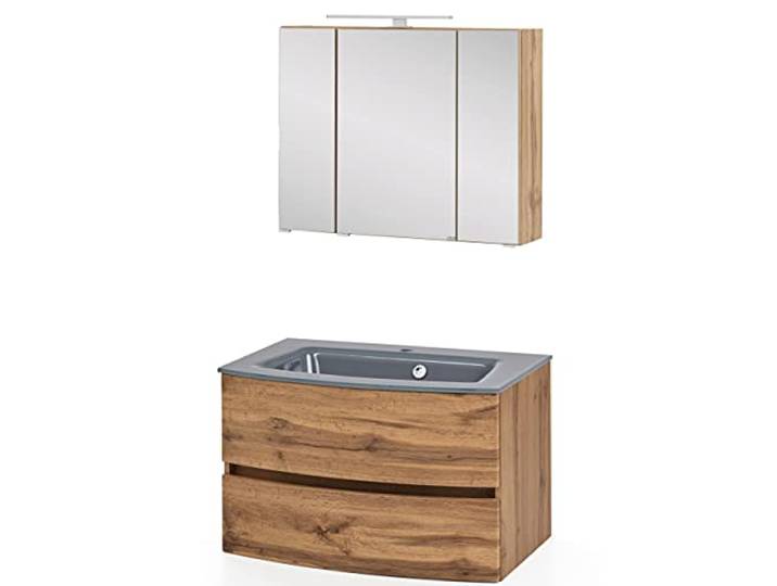 Badezimmerkombination Kornel 2 2-teilig mit grauem Waschbecken - Eiche