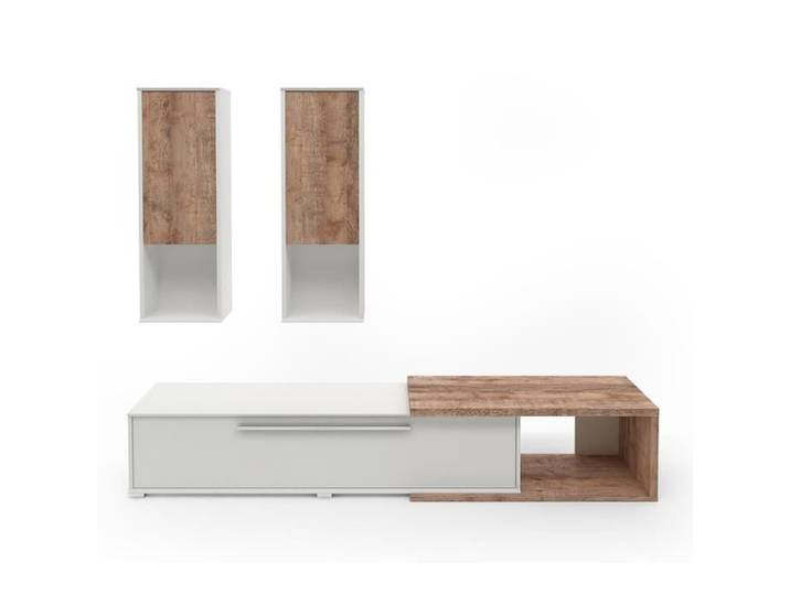 Composition de 3 meubles design pour salon couleur blanc et chêne collection HARLEM 160 Blanc