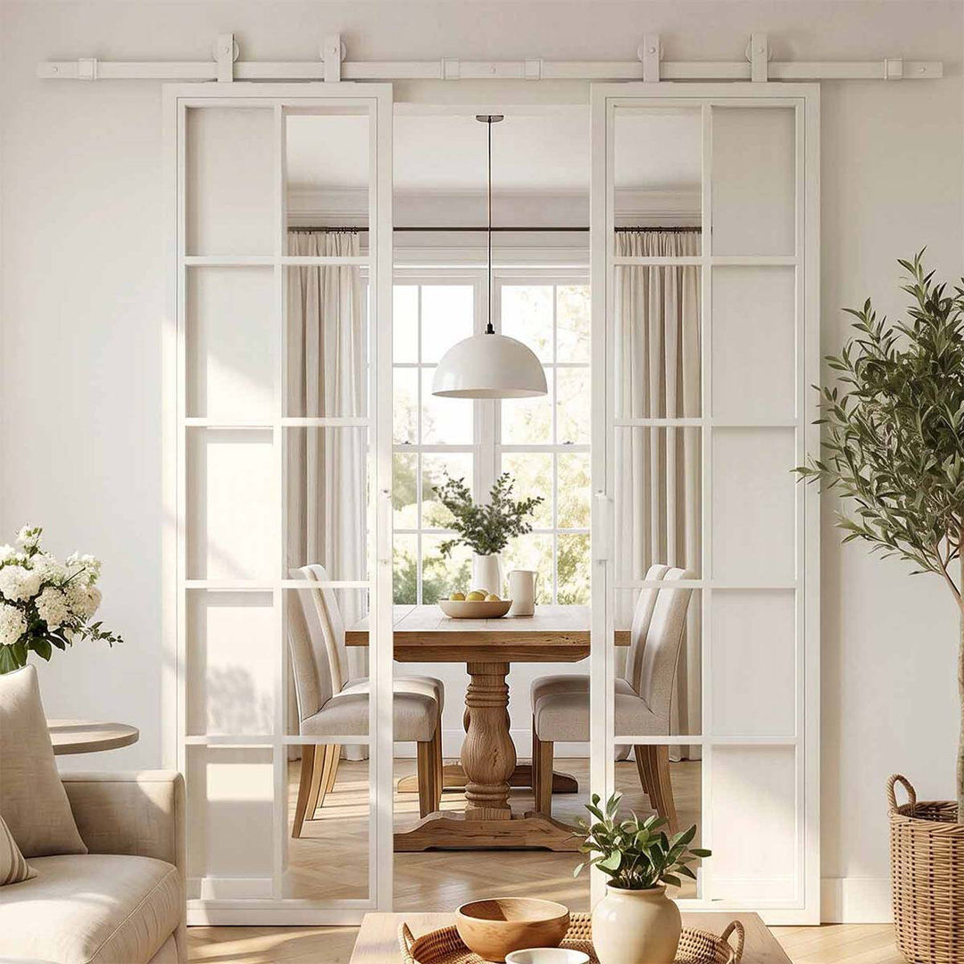 Seart Group Double System Sliding Door with Black Frame Frosted Glass White 100cm X 210cm