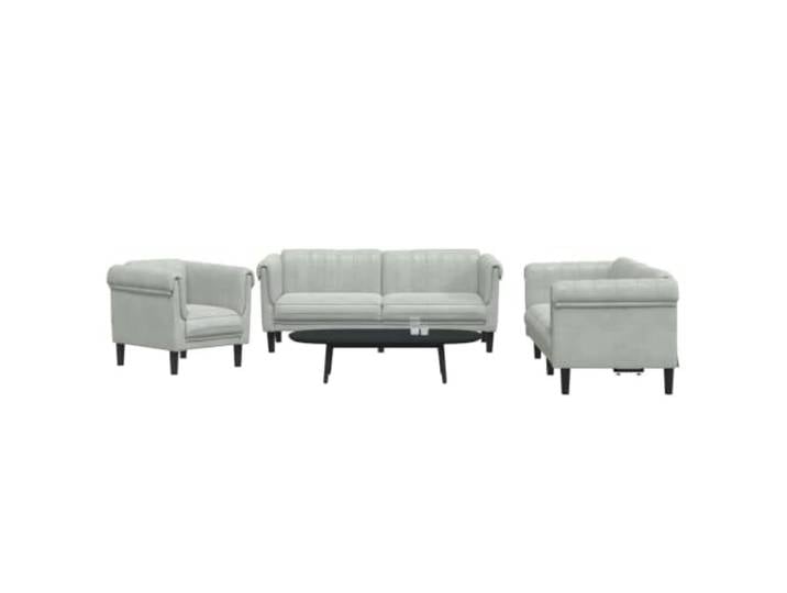 HEFZGDB 3-TLG. Sofagarnitur Hellgrau Samt Weich Polster Sessel Set Gemütlich Entspannung Wohnzimmer Möbel Modernes Design Stabile Beine Bequem Sitzkomfort
