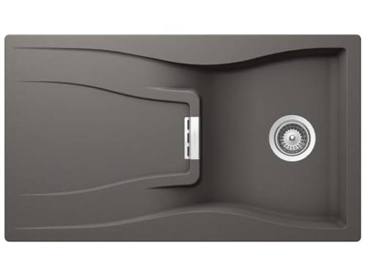 SCHOCK Küchenspüle 86 x 50 cm Waterfall D-100 Silverstone - graue CRISTADUR Spüle, Abtropffläche ab 50 cm Unterschrankbreite, Ablaufgarnitur mit Comfopush Chrom