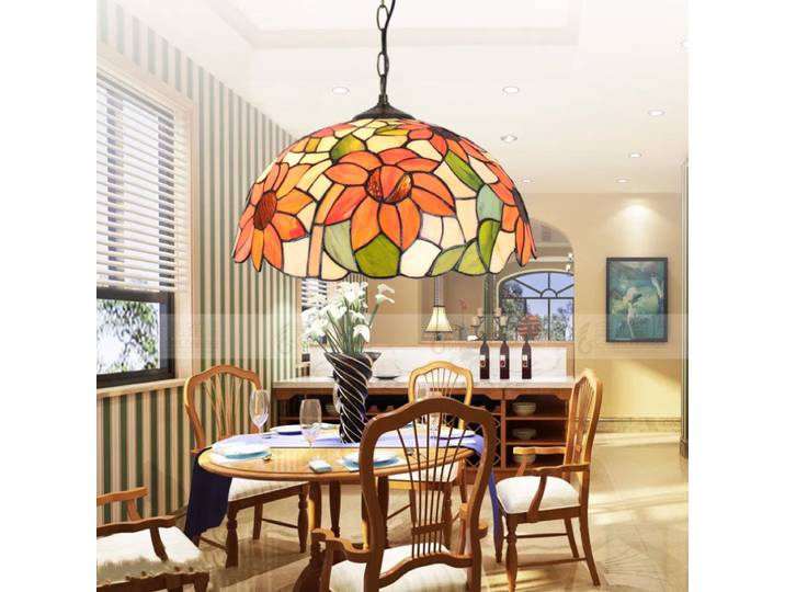 Lustre Tiffany nordique cuisine salle à manger couloir lustre en verre fait à la main e27 décoration intérieure de la maison lampe de pays paon