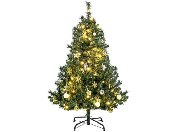 Homcom Weihnachtsbaum Tannenbaum mit Deko 80/120 LEDs 307 Spitzen Ø75 x 120H cm, Grün, Metall, Kunststoff, 120 cm, Dekoration, Weihnachtsdekoration, Christbaum & Zubehör