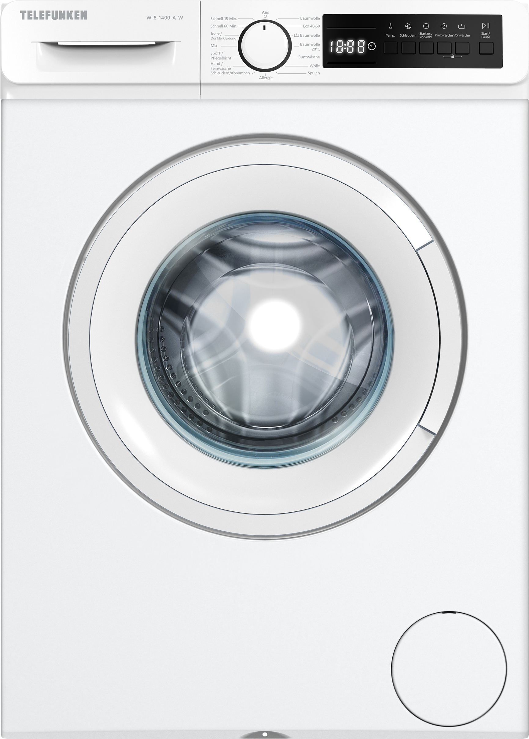 Telefunken Waschmaschine 8kg | 1400 U/Min. | Frontlader | Inverter Motor | AquaStop | 15 Programme | W-8-1400-A-W weiß