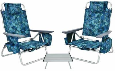 Costway 2 Packs 5-Position Outdoor Folding Backpack Beach Table Chair Reclining Chair Set-Multicolor