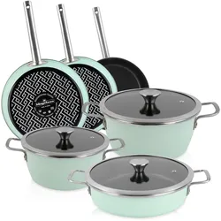 Magefesa Nordic Kochtopf Set 9-Teiliges Induktions Antihaft Kochtöpfen Bratpfannen Glasdeckel, Grün