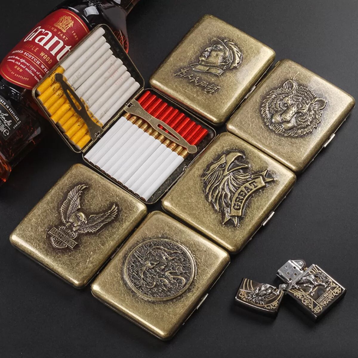 INF Vintage Bronze Geprägtes Adler König Zigarettenetui - Hält 20 Normale/22 Slim Zigaretten