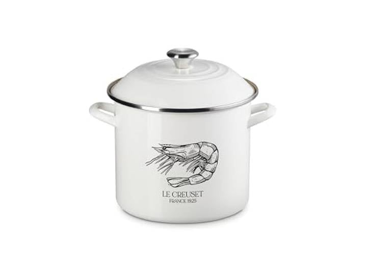 Le Creuset Traditioneller Suppentopf aus Emaille auf Stahl, 10 l, Weiß/Garnelen