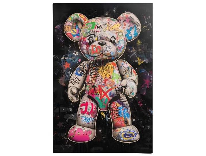 REINDERS Poster, Graffiti-Bär, Kinderzimmer, Poster, Wanddeko, Room Decor, Bilderdruckpapier, Mehrfarbig, 91,5 x 61