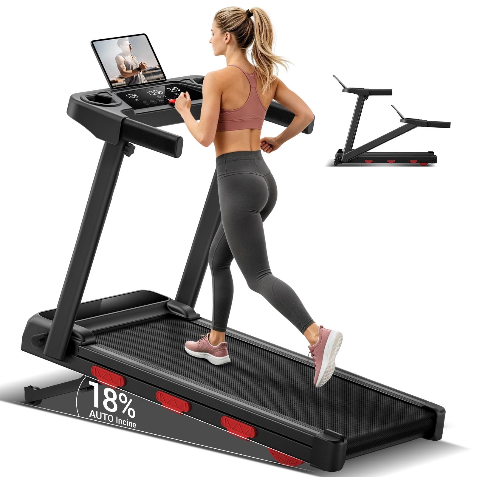 LONTEK Klappbares Laufband mit elektrischer Steigung bis 18 %, 1-12 km/h und LED-Display