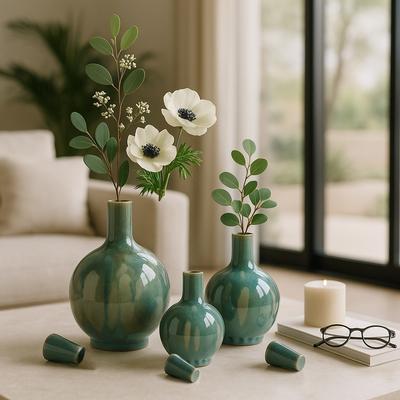 Sagebrook Home "Glazed Ceramic Flower Vases - Set of 3, 14"", 12"", 9"""