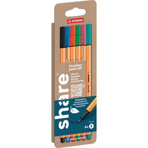 share Fineliner Made by Stabilo, Strichbreite 0,4 mm, farbig sortiert, 6 Stück