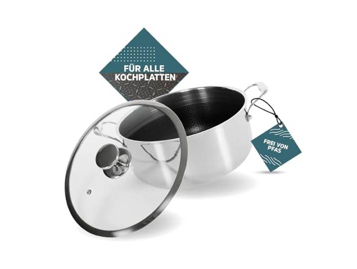Sobczyk Topf Hybrid Kochtopf 28 cm Topfset Induktion Kochtopf Set Deckel Im Paket Enthalten Antihaftbeschichtung 3-Schichtiger Stahl Cooking Pot