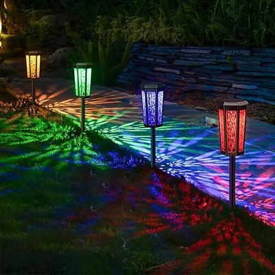 Solarbetriebene Gartenleuchten für den Außenbereich, kaltweiß RGB-Beleuchtung mit Dämmerungssensor, wasserdicht, für Gartenwege, Terrassen, Pfade, Höfe, Gehwege und Einfahrten, 2 Modi