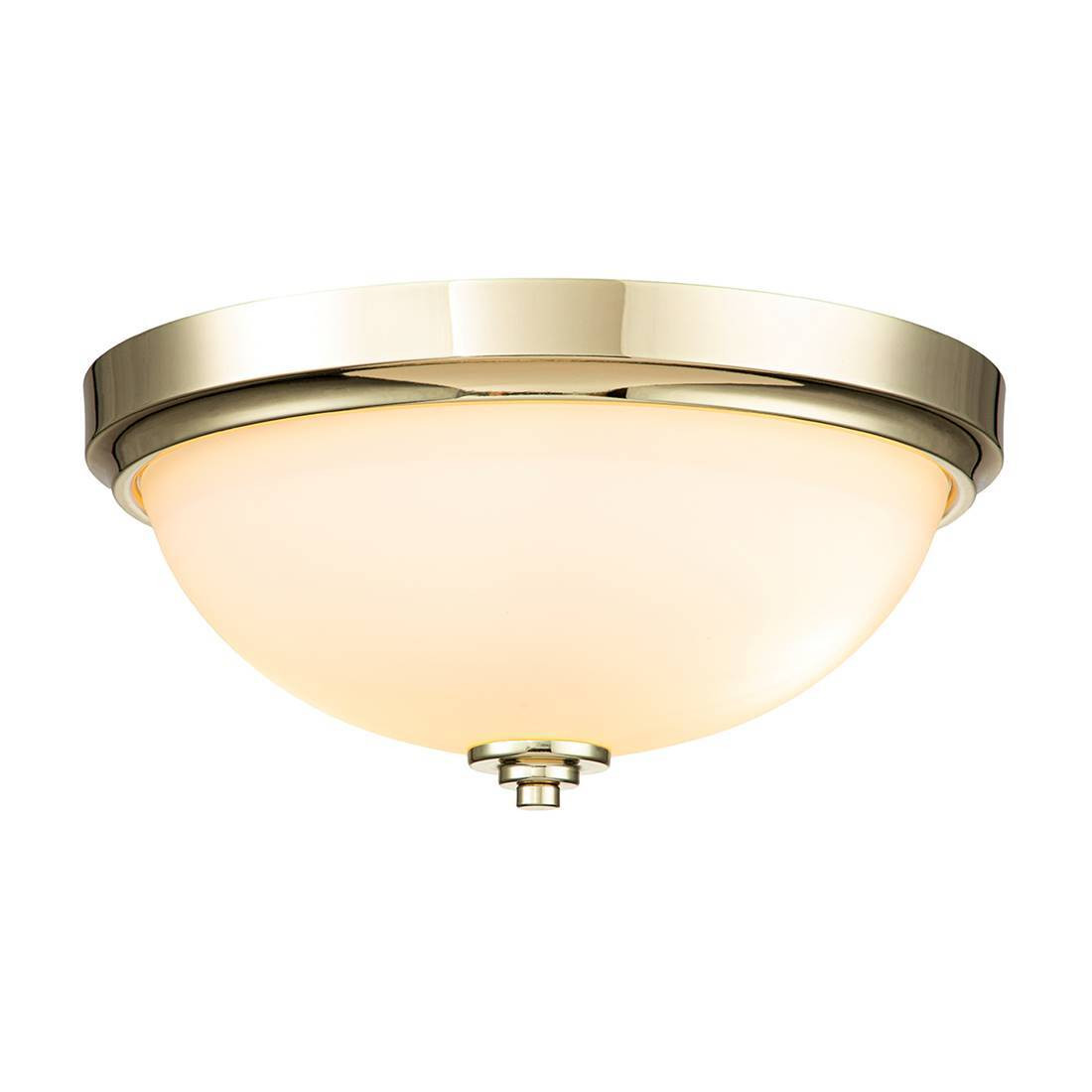 Feiss Malibu Ronde Plafondlamp, Gepolijst Messing-Wit, Glas, 2xE27x60W, B/D/H: 33,5 x 33,5 x 15,6 cm