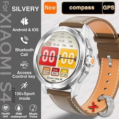 Uplift Essentials S4 Ultra Smart Watch AMOLED, GPS, Compass, NFC & Bluetooth Call Men's Rugged Outdoor Sport SmartWatch brown Leather