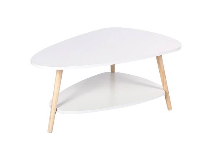 Table Basse Ovale Moderne - Table de Salon avec 2 étagère - Pieds en Bois - 90x60x39 5 cm - Blanc - LVHCMFOHM