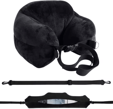 Inspire Picks Adjustable U Shaped Travel Neck Pillow Washable Fillable Comfort Pillow For Airplane And Travel black