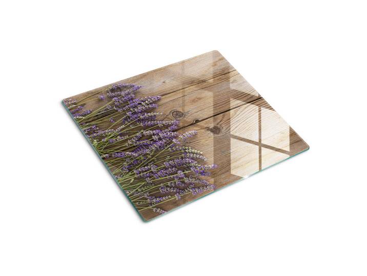 Tulup Glasplatte 60x52 cm Lavendel auf den Brettern, Braun, Glas, 60x0.4x52 cm, Küchen, Küchenelektrogeräte, Herde, Herdabdeckplatten