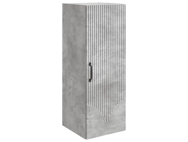 Wandschrank 33 x 34,5 x 90 cm Ingenieuriertes Holz Grau Beton Wandmontage, geräumige Einlegeböden, Türen 90 °, Griffe aus schwarzem Metall, Holz