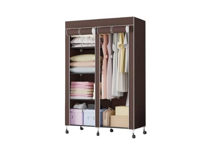 MCLIUJIA Mobiler Kleiderschrank Tragbarer Kleiderschrank, Aufbewahrungsschränke, Einfacher, Gewebter, Faltbarer Stahl-Kleiderschrank Schneller und einfacher Aufbau(Brown)