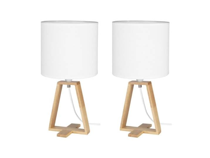 Lampe de Table (2 uds) E27 Style Nordique Bois Naturel Textile Blanc