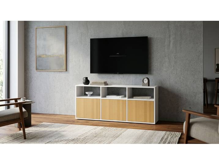 TV Sideboard mit Holztüren MDF Beschichtet MDF Weiß matt