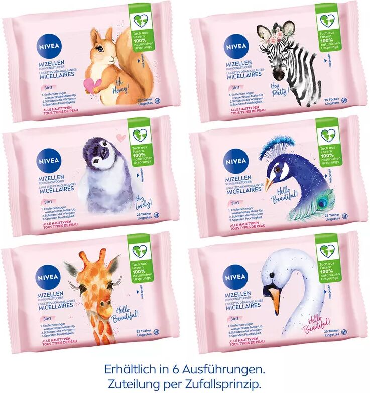 Nivea - 3-in-1 MicellAIR Skin Breathe Mizellen Reinigungstücher, Zufallauswahl, Design Edition, 25 Stück