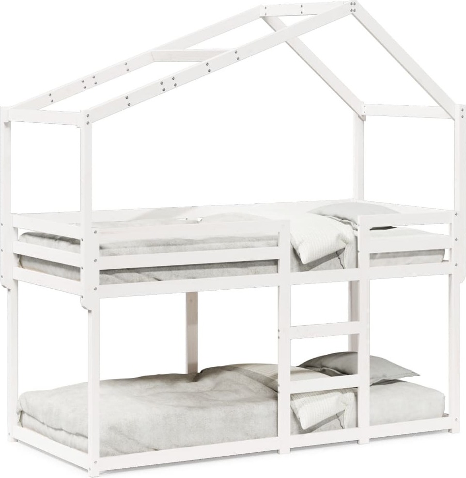 Maison Exclusive - Etagenbett mit Dach Weiß 80x200 cm Massivholz Kiefer