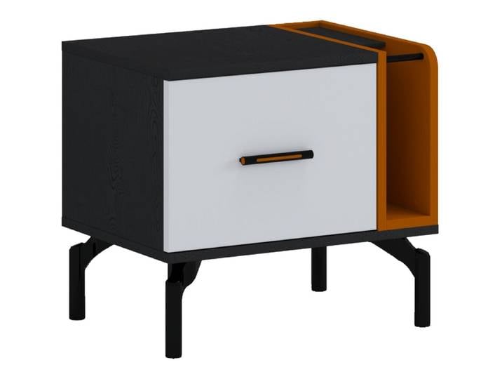 Möbel-Zeit Nachtkommode TREND – Schwarz/Weiß/Orange – Soft-Close Schublade mit Geheimfach