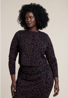 Plus Size Women's Intarsia Cardigan by ELOQUII in Brown Leopard (Size 14/16)