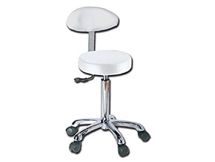 Hocker mit Rückenlehne, Weiß, für Studio Arzt, Zahnarzt, Podologen, Kosmetikerin...